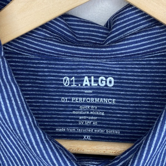 Men’s blue and gray striped performance polo size 2 XL - Picture 2 of 5